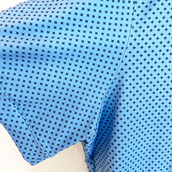 Mizzen + Main Versa Polo Shirt XXL Blue Geo Print Golf Trim Fit Performance - Picture 3 of 7